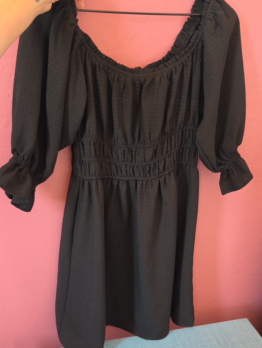 H&M Black Puff Sleeve Smocked Mini Dress Cottage Core
